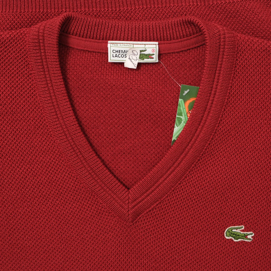 Vintage Lacoste V-Neck Knit Sweater XLarge 