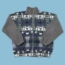 Vintage Pattern Fleece Jacket Large 
