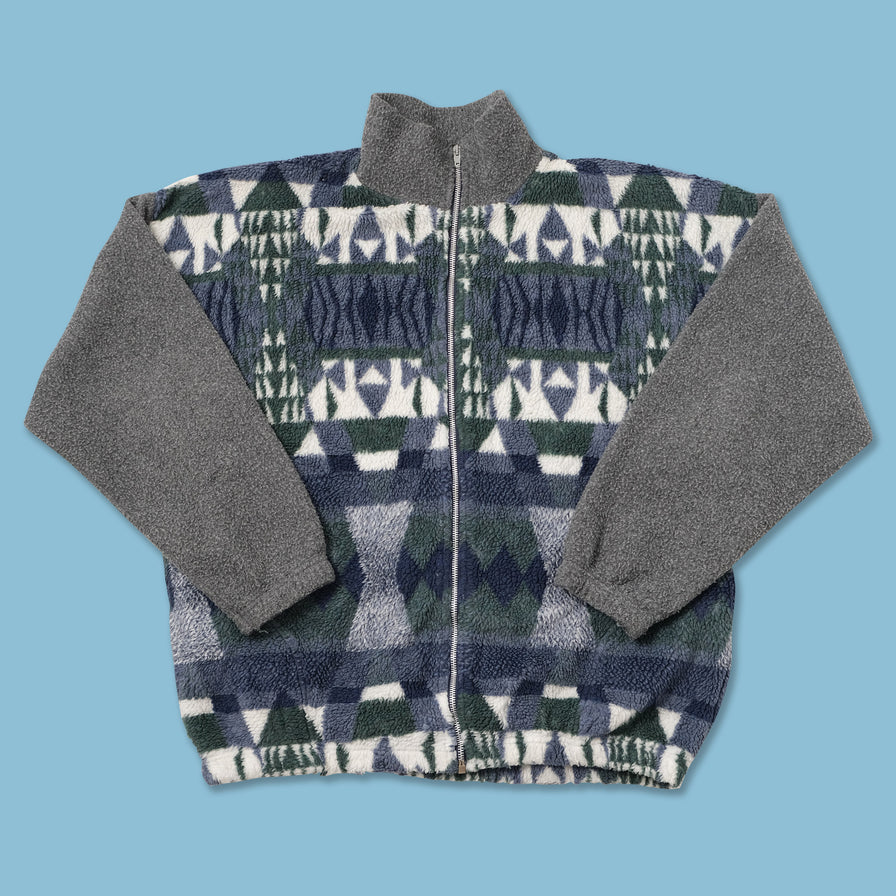 Vintage Pattern Fleece Jacket Large 
