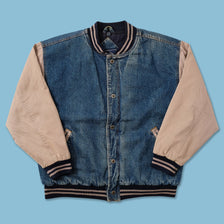 Vintage Route 66 Padded Denim Varsity Jacket Medium 