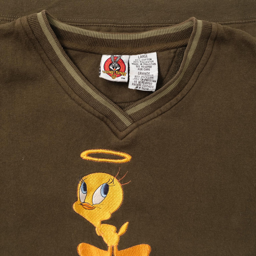 Vintage Tweety V-Neck Sweater Medium 