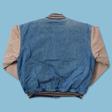 Vintage Women's Padded Denim Varsity Jacket Large 