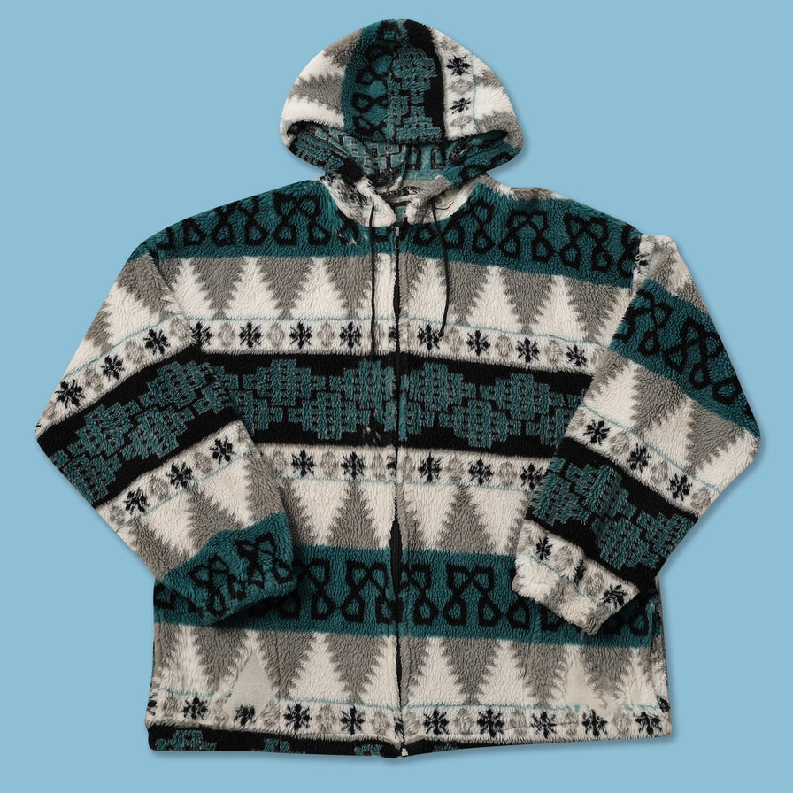 Vintage Hooded Fleece Jacket Large 