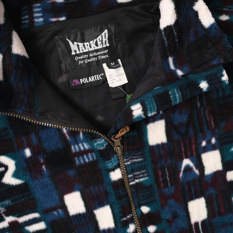 Vintage Patterned Fleece Jacket Medium 