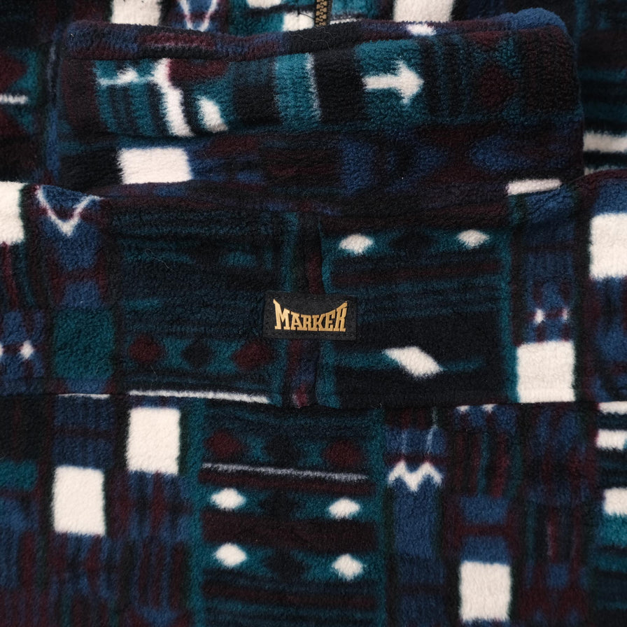 Vintage Patterned Fleece Jacket Medium 