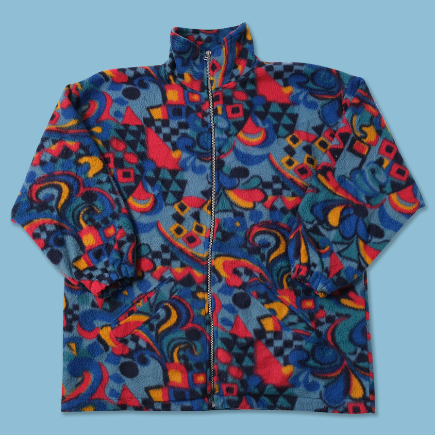 Vintage Patterned Fleece Jacket Large 