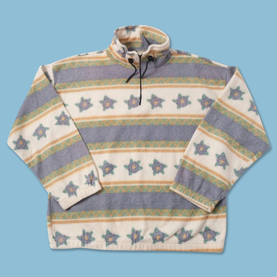 Vintage Patterned Q-Zip Fleece Large 
