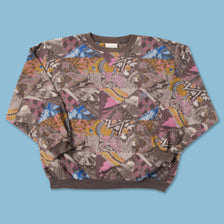 Vintage Patterned Fleece Sweater Small 