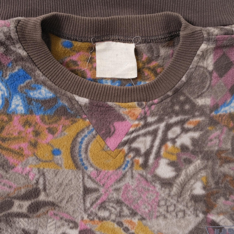 Vintage Patterned Fleece Sweater Small 