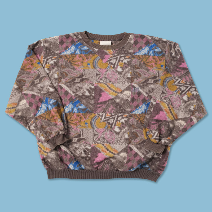 Vintage Patterned Fleece Sweater Small 