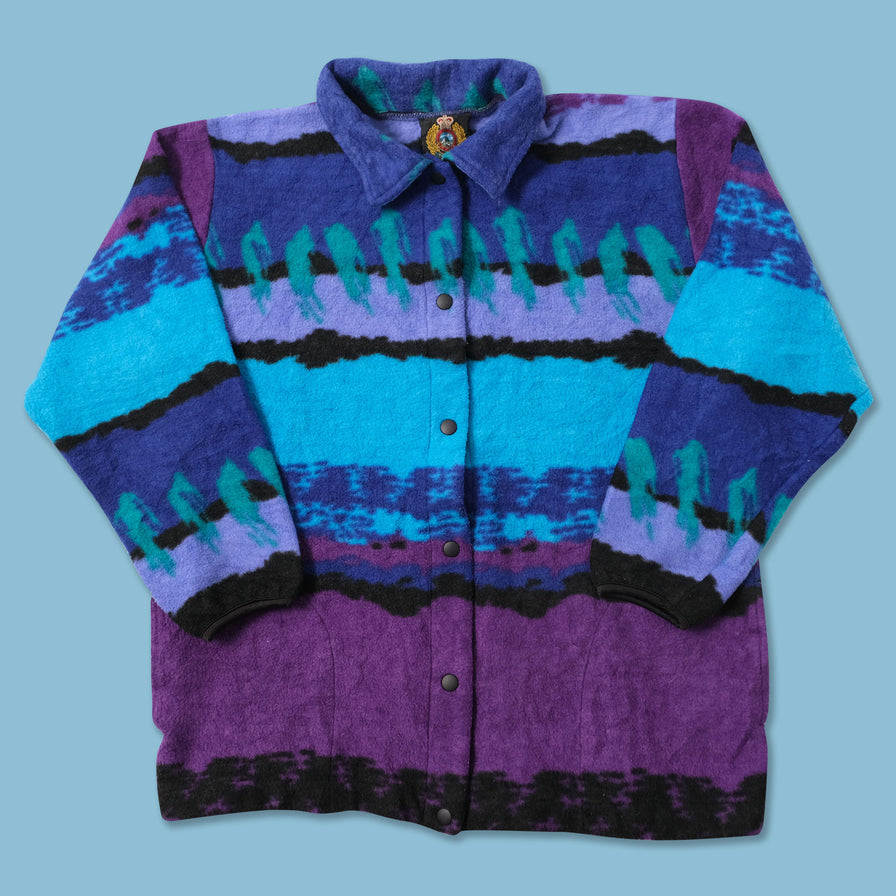 Vintage Patterned Fleece Jacket Medium 
