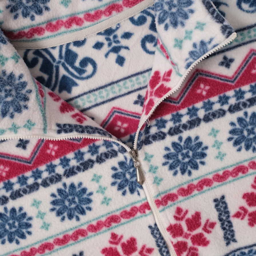 Vintage Patterned Fleece Jacket Medium 