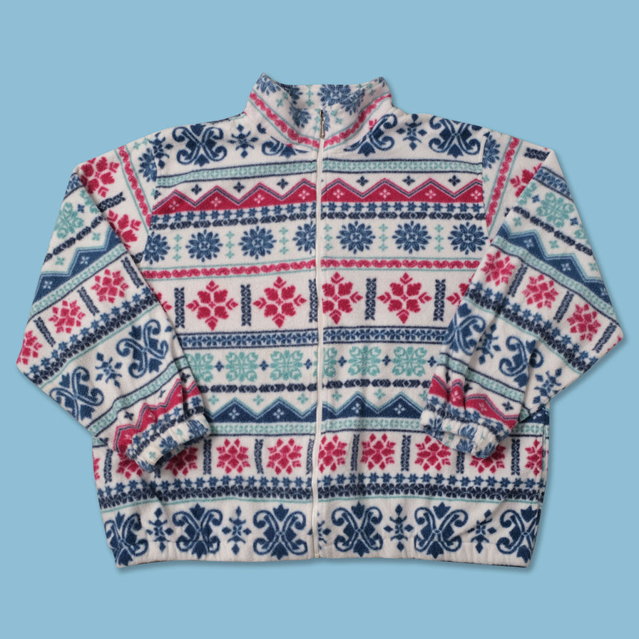 Vintage Patterned Fleece Jacket Medium 