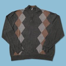 Argyle Q-Zip Knit Sweater Medium 