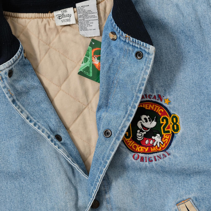 Vintage Mickey Mouse Denim Varsity Jacket Medium 