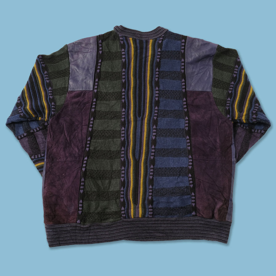 Vintage Saxony Collection Leather Knit Sweater XXLarge 