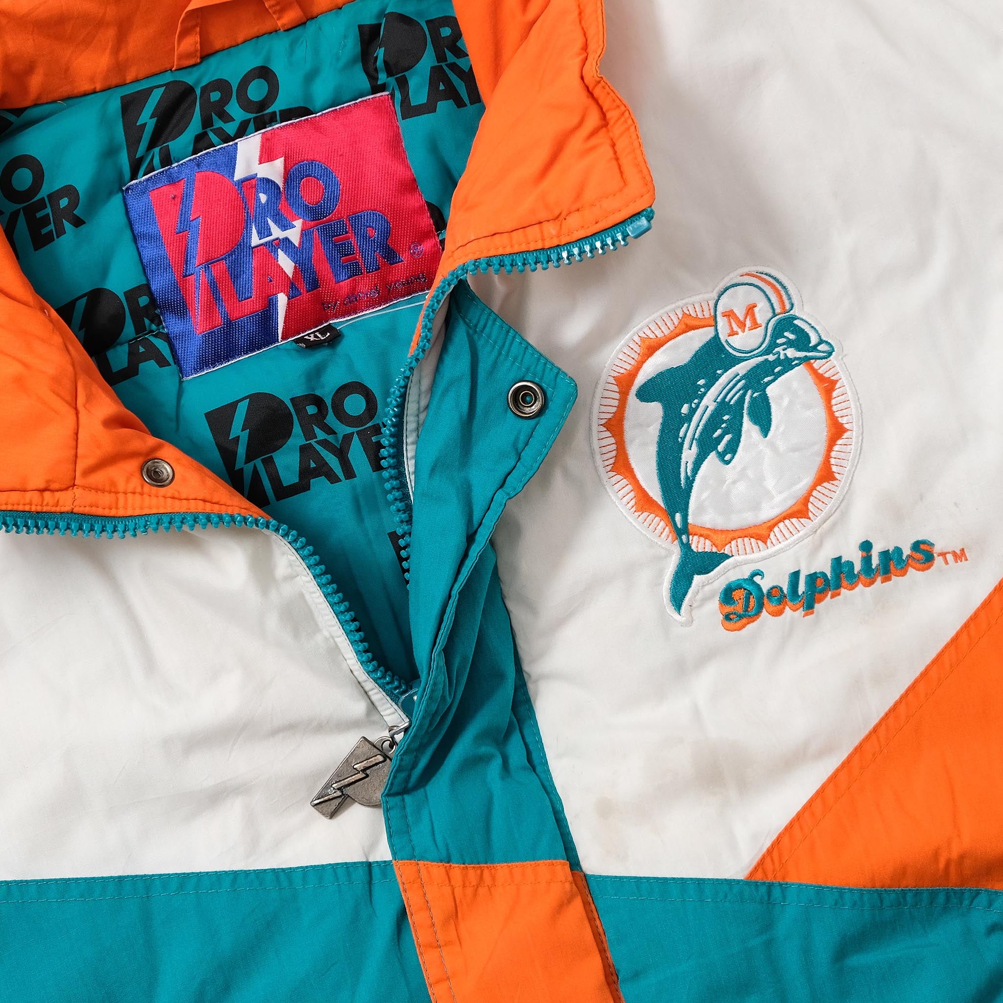 Miami Dolphins Puffer Jacket Youth Large REVERSIBLE Pro Player Coat 14-16  90s