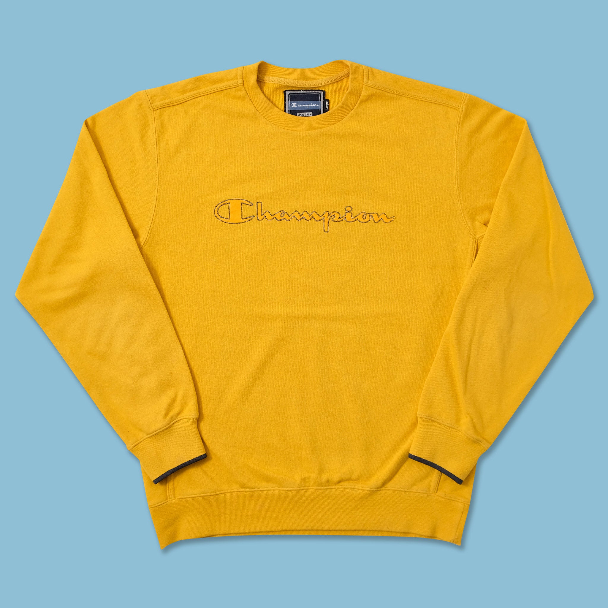 Pale yellow champion crewneck best sale