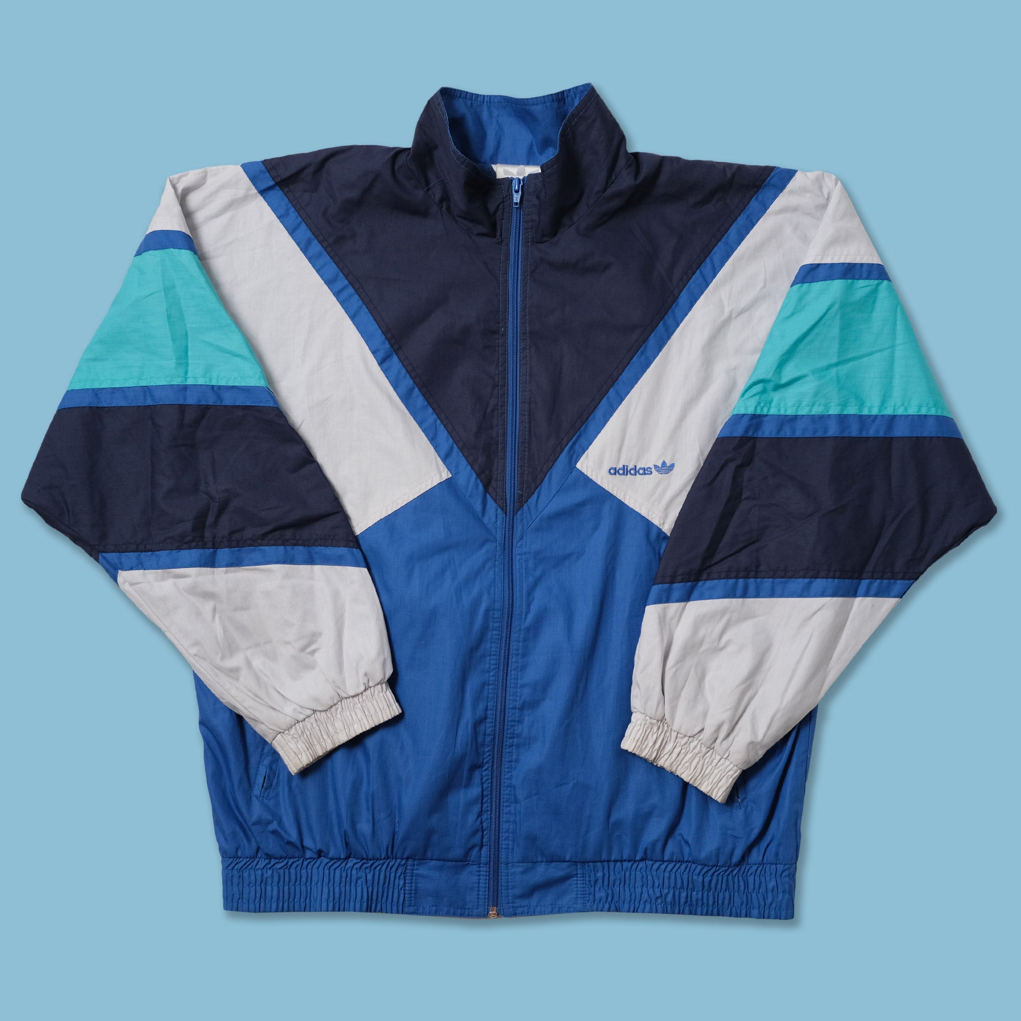 Blue and white adidas track jacket on sale