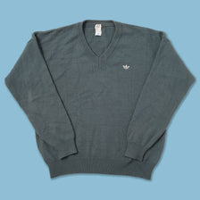 Vintage Adidas V-Neck Knit Sweater Medium