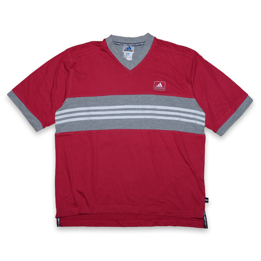 Vintage adidas V-Neck T-Shirt Large - Double Double Vintage