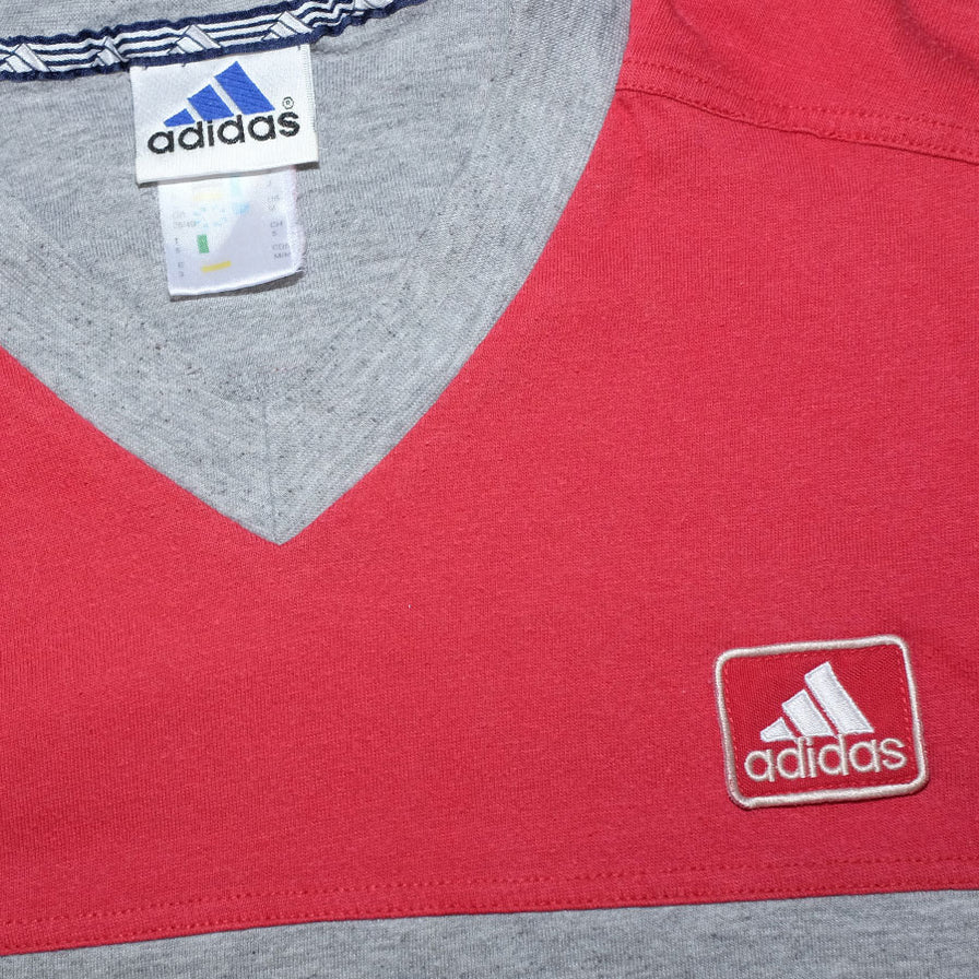 Vintage adidas V-Neck T-Shirt Medium - Double Double Vintage