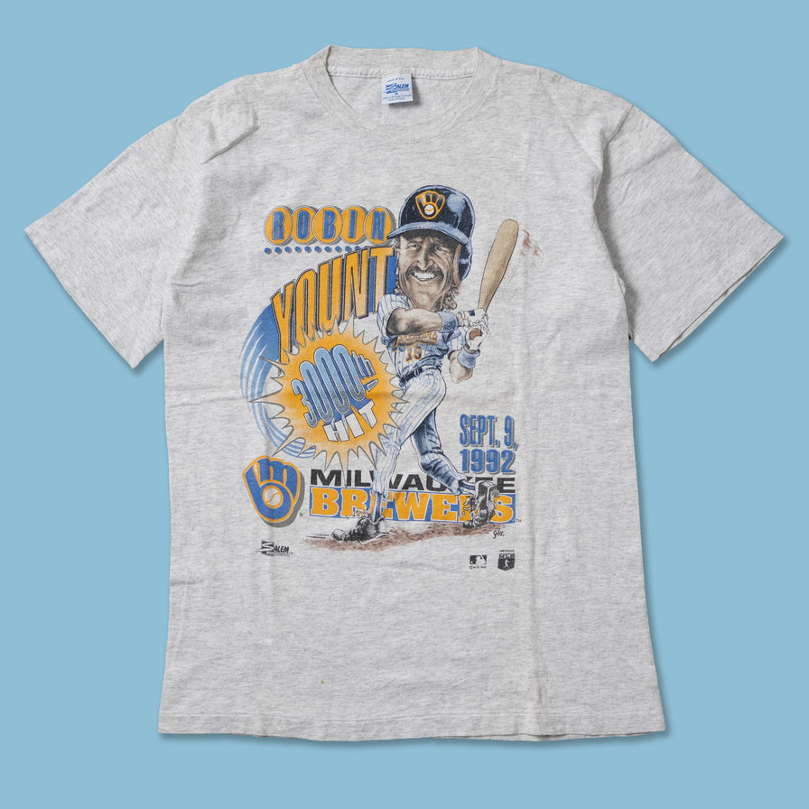 Robin Yount Retro Baseball Caricature T Shirt - Grey