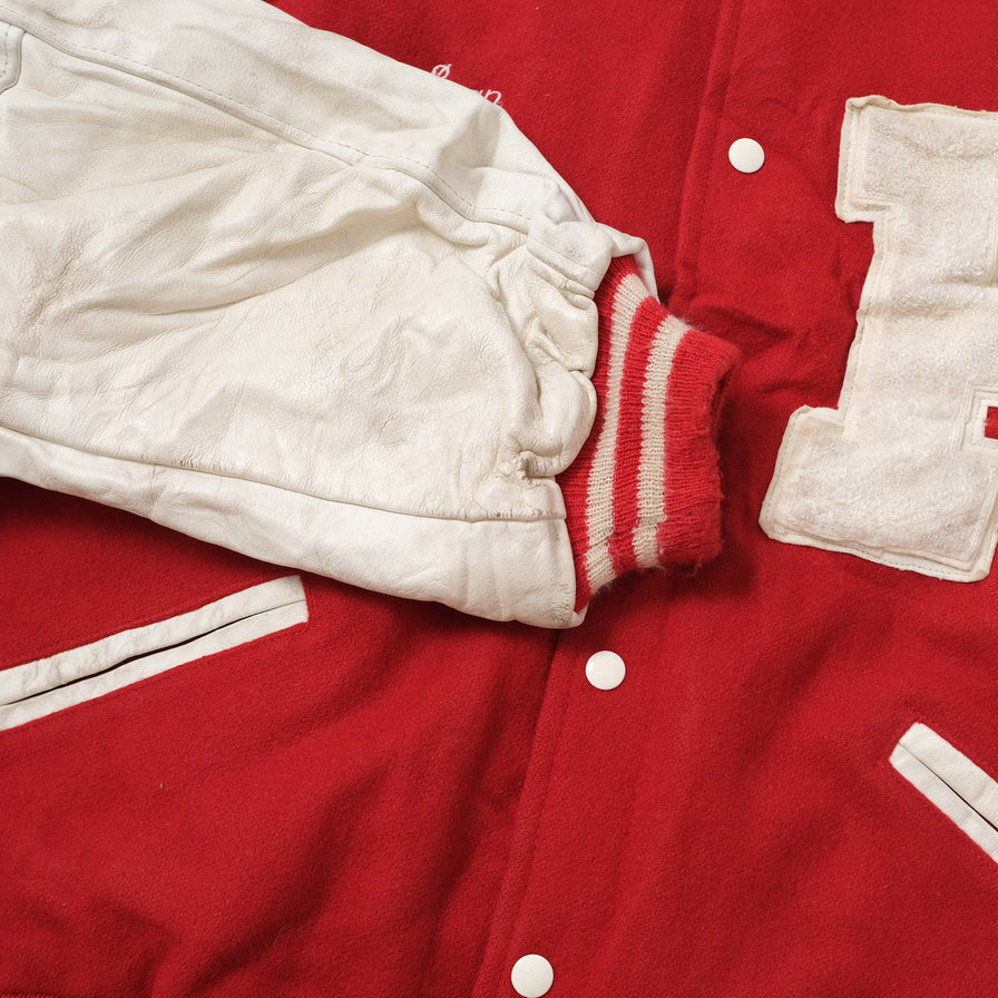 Vintage College Wool Leather Jacket XLarge