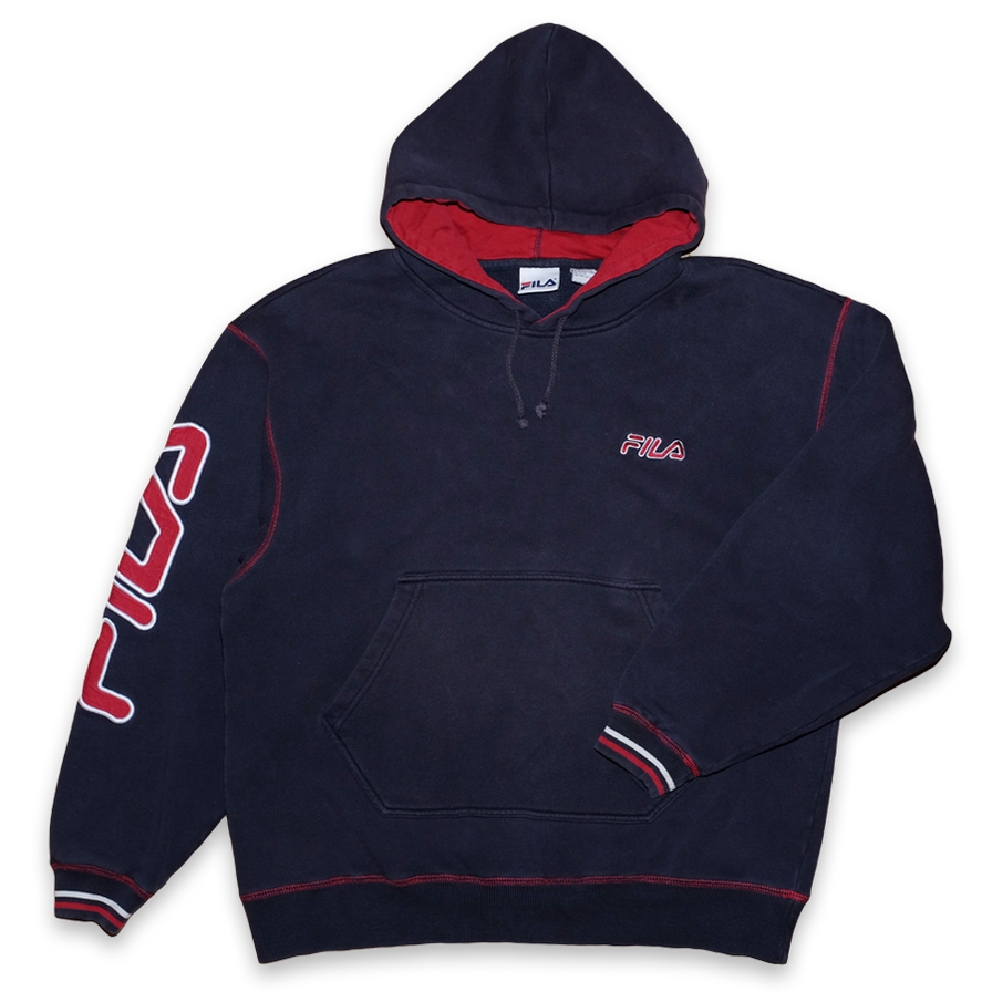 Vintage Fila Hoodie Medium Large Double Double Vintage