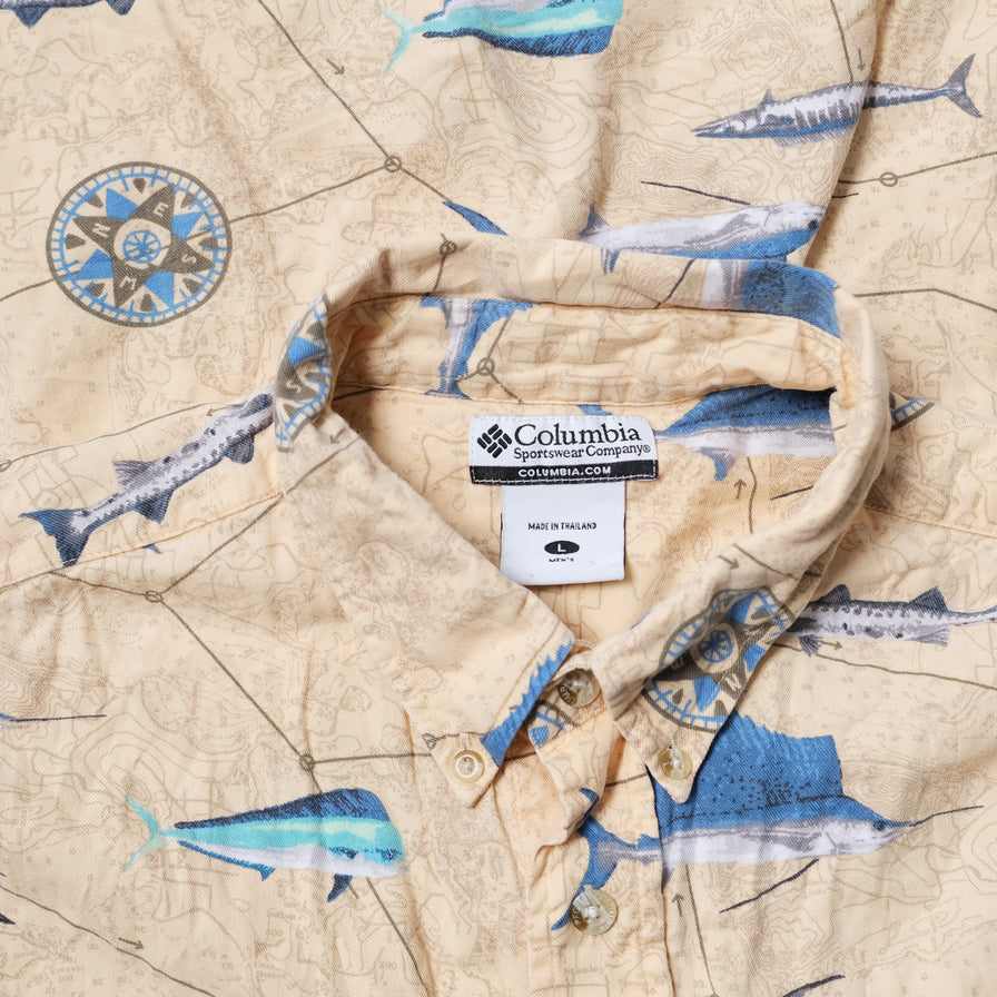 Vintage Columbia Fish Pattern Shirt Large