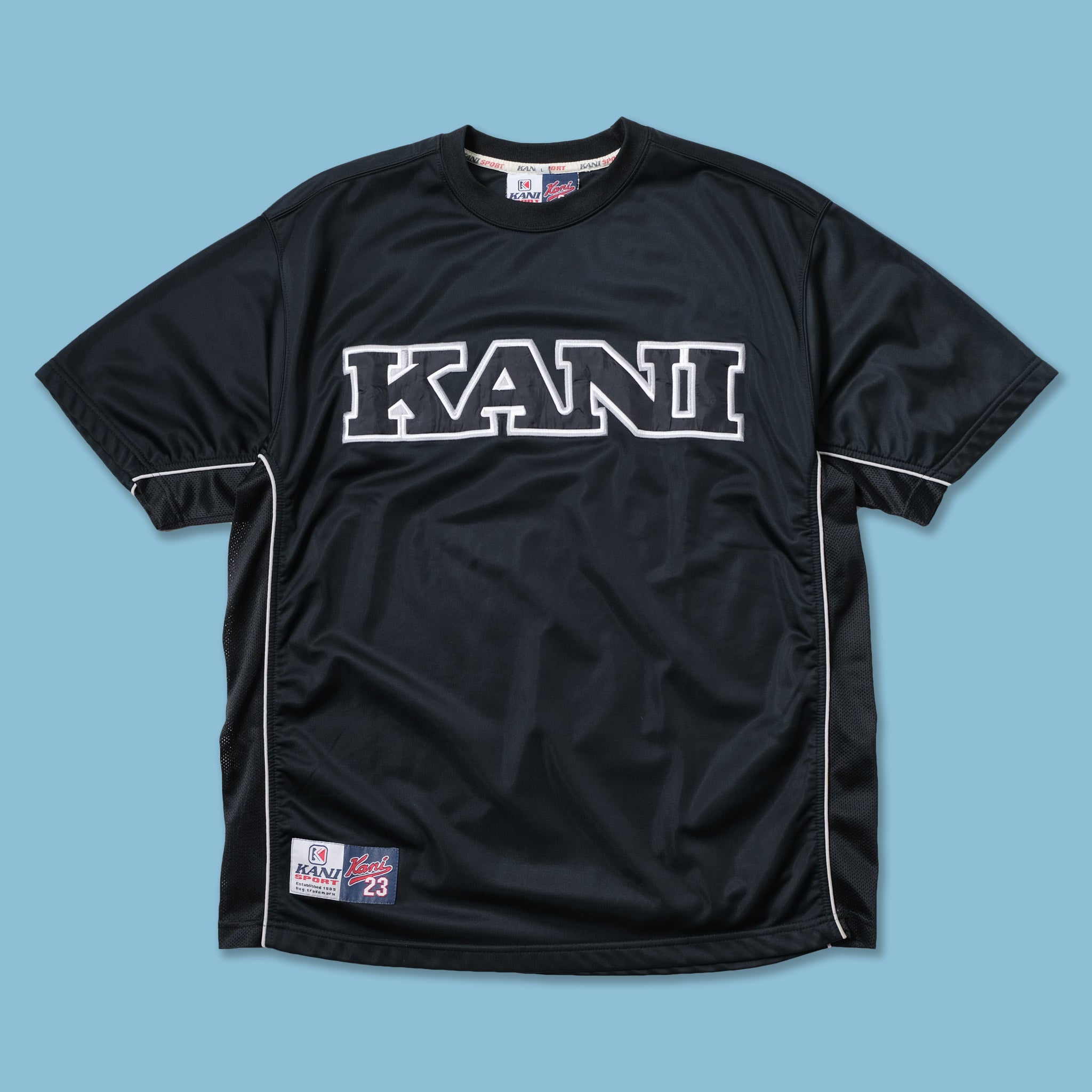 Karl Kani 90s OLD KANI SPORT カールカナイ スポーツ トラックジャケット ナイロンジャージ上下セットアップ　サイドロゴテープ Vintage 90s Karl Kani Embroidered Striped T-shirt, Baggy Fit Size
