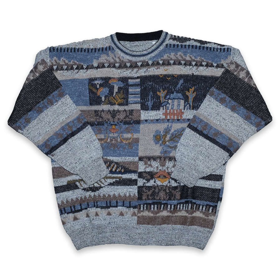 Vintage Pattern Knit Sweater Large - Double Double Vintage