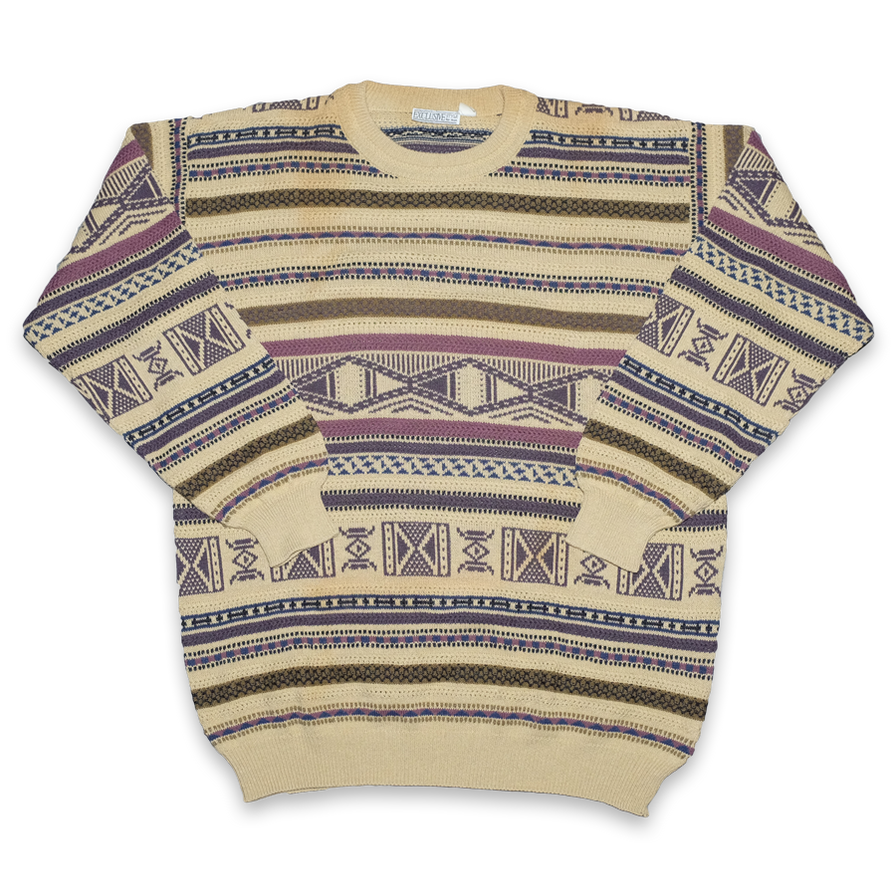 Vintage Pattern Knit Sweater XLarge - Double Double Vintage