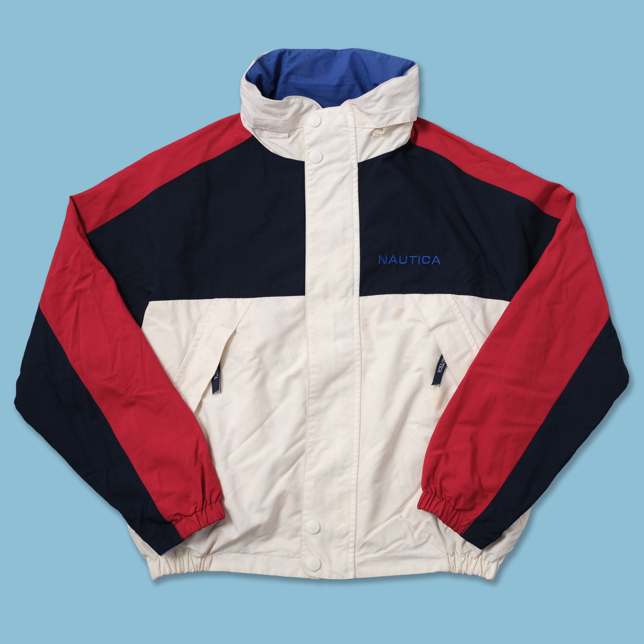 Vintage hotsell Nautica Sailing Team Jacket Large Flag All Over Print Pop Art Sailing Gear Sportswear Men Jacket Size L