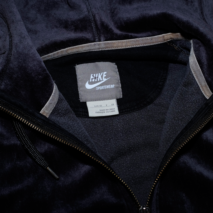Womens Vintage Nike Velour Zip Hoodie Small - Double Double Vintage