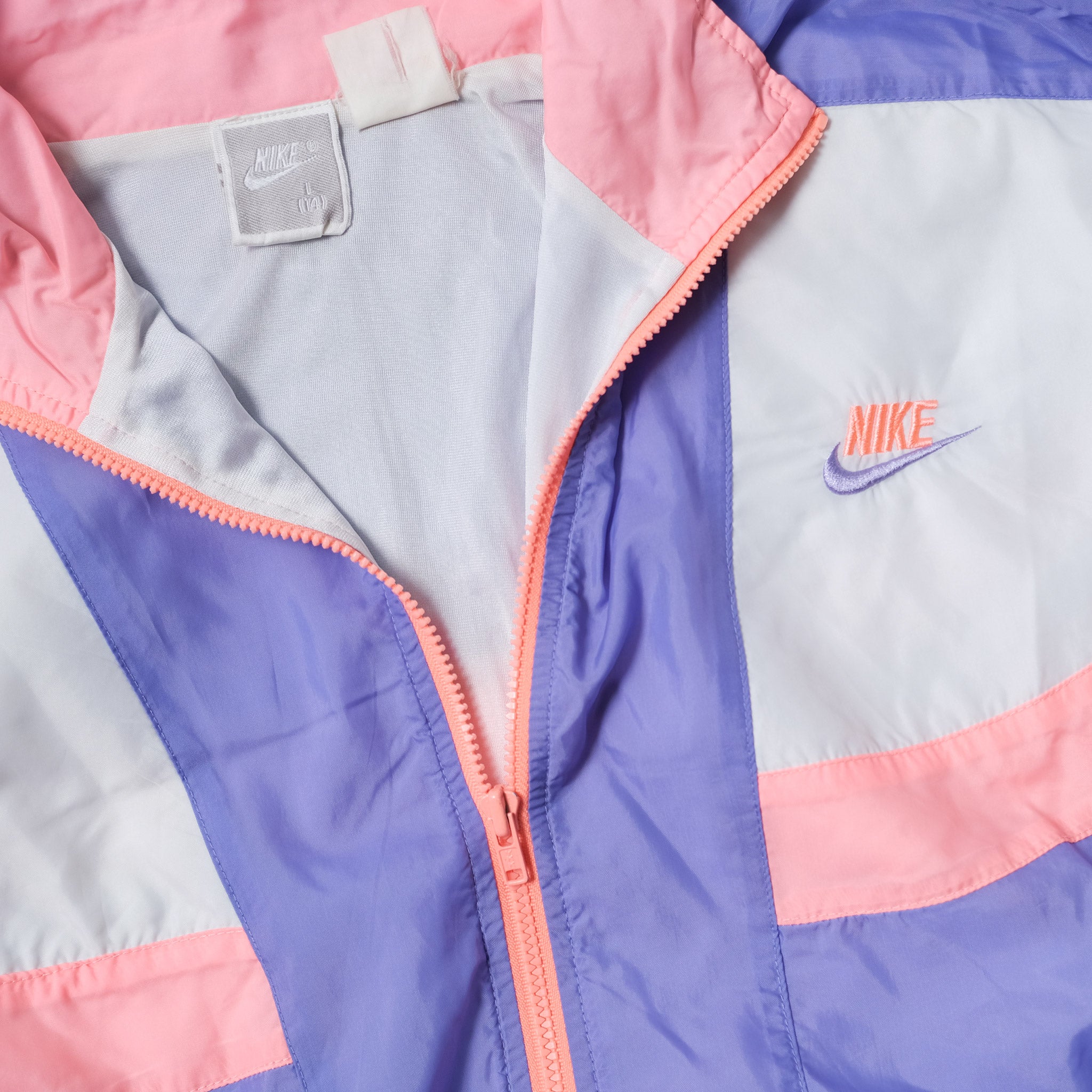 Pink white and blue nike jacket sale