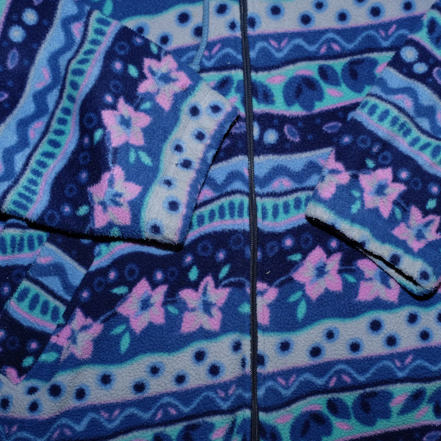 Vintage Pattern Hooded Fleece Jacket Medium - Double Double Vintage