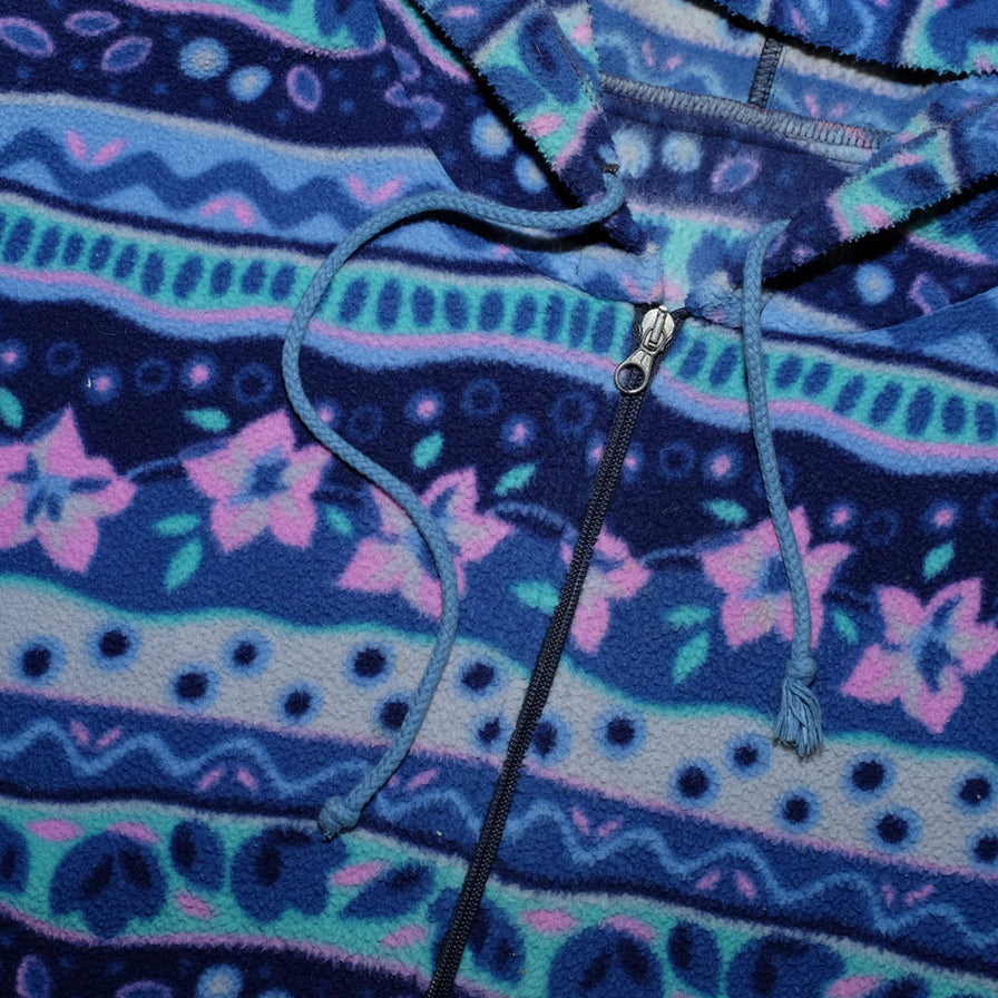 Vintage Pattern Hooded Fleece Jacket Medium - Double Double Vintage