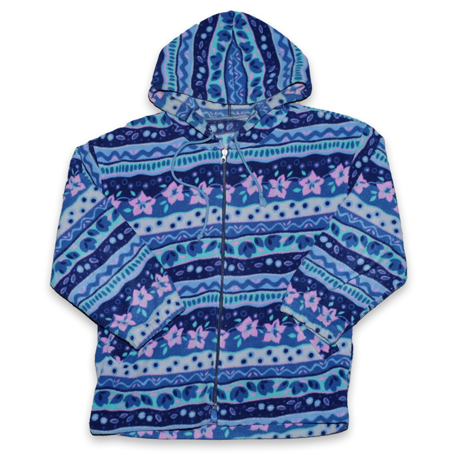 Vintage Pattern Hooded Fleece Jacket Medium - Double Double Vintage