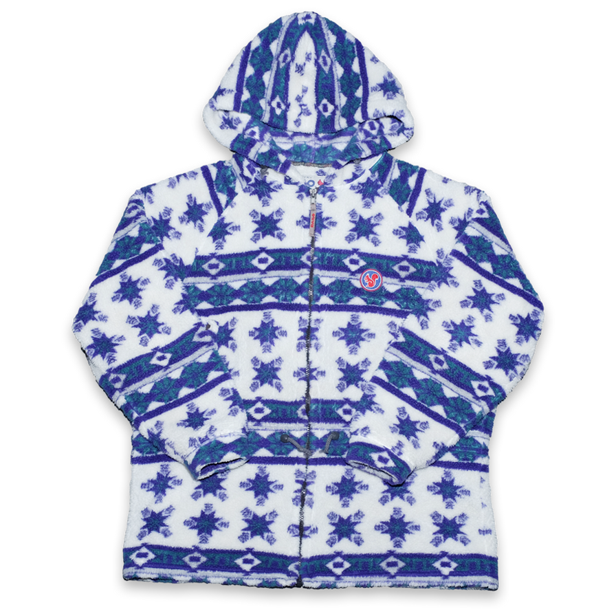 Vintage Hooded Pattern Fleece Jacket Large / XLarge