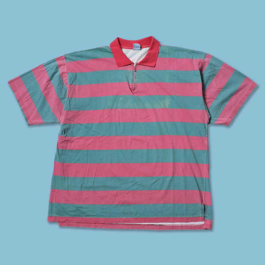 Vintage Striped Zip Polo XLarge