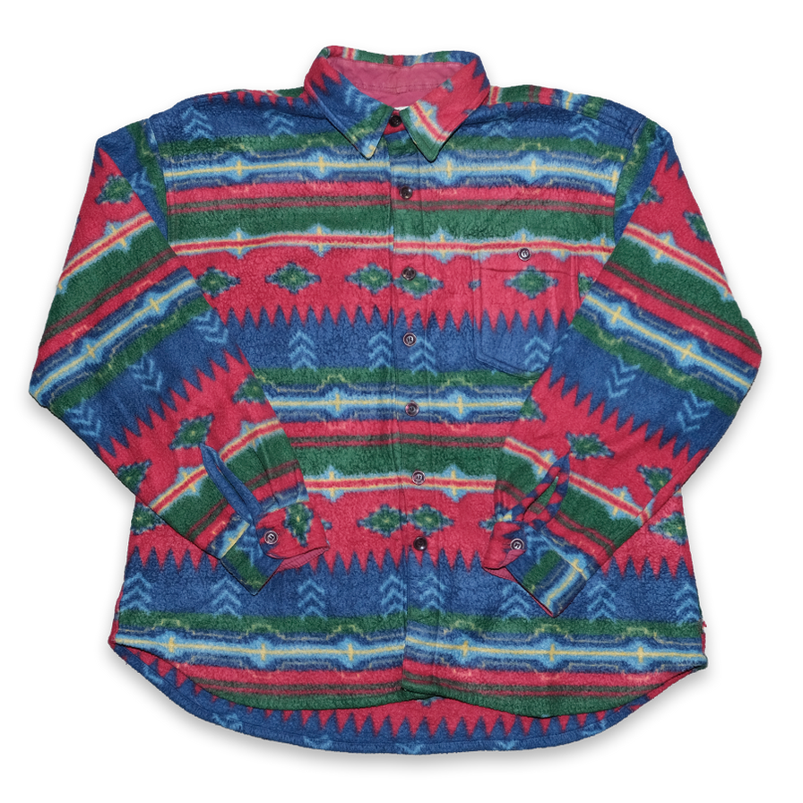 VIntage Fleece Pattern Flannel Shirt Large - Double Double Vintage