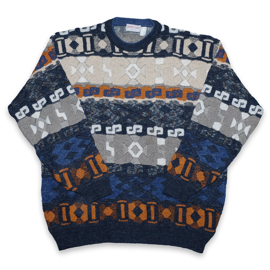 Vintage Pattern Knit Sweater XLarge - Double Double Vintage