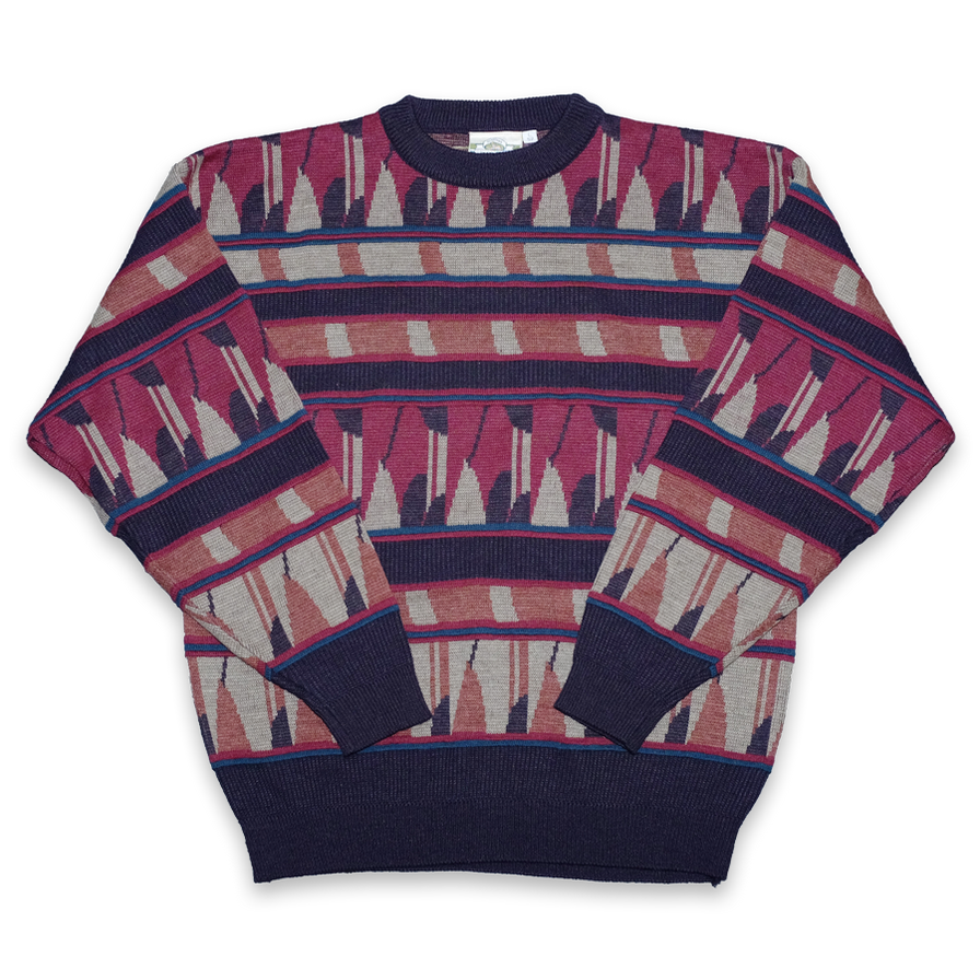 Vintage Pattern Knit Sweater Large - Double Double Vintage