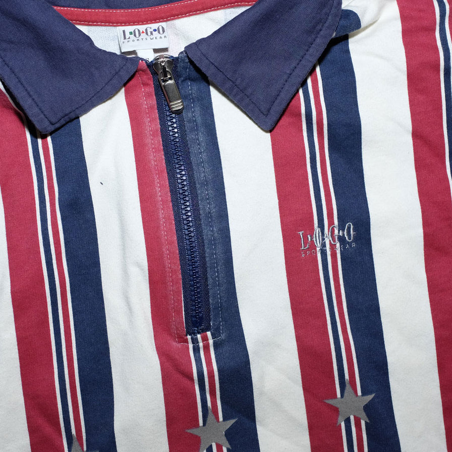 Vintage Vertical Stripes Q-Zip Sweater Small - Double Double Vintage