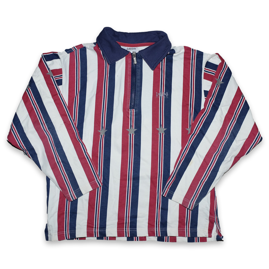 Vintage Vertical Stripes Q-Zip Sweater Small - Double Double Vintage