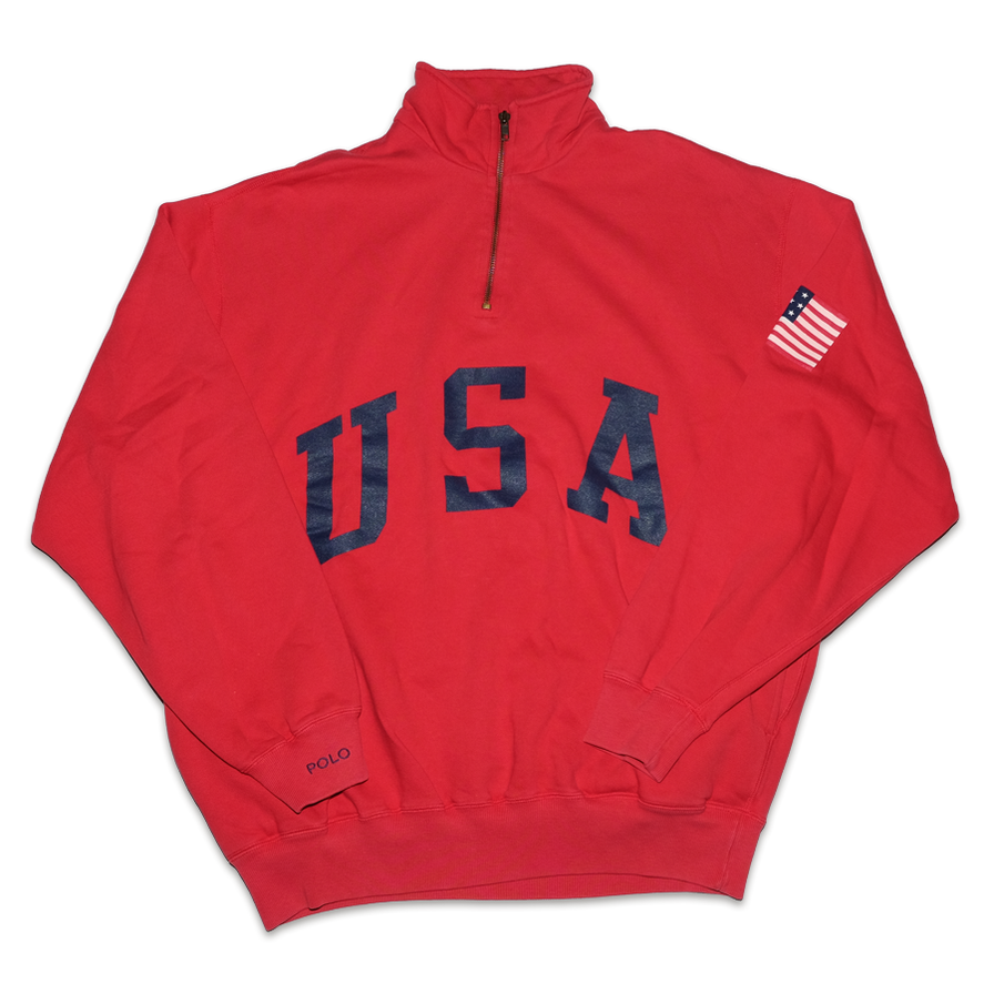 Vintage Polo Ralph Lauren USA Q-Zip Sweater Large / XLarge - Double Double Vintage
