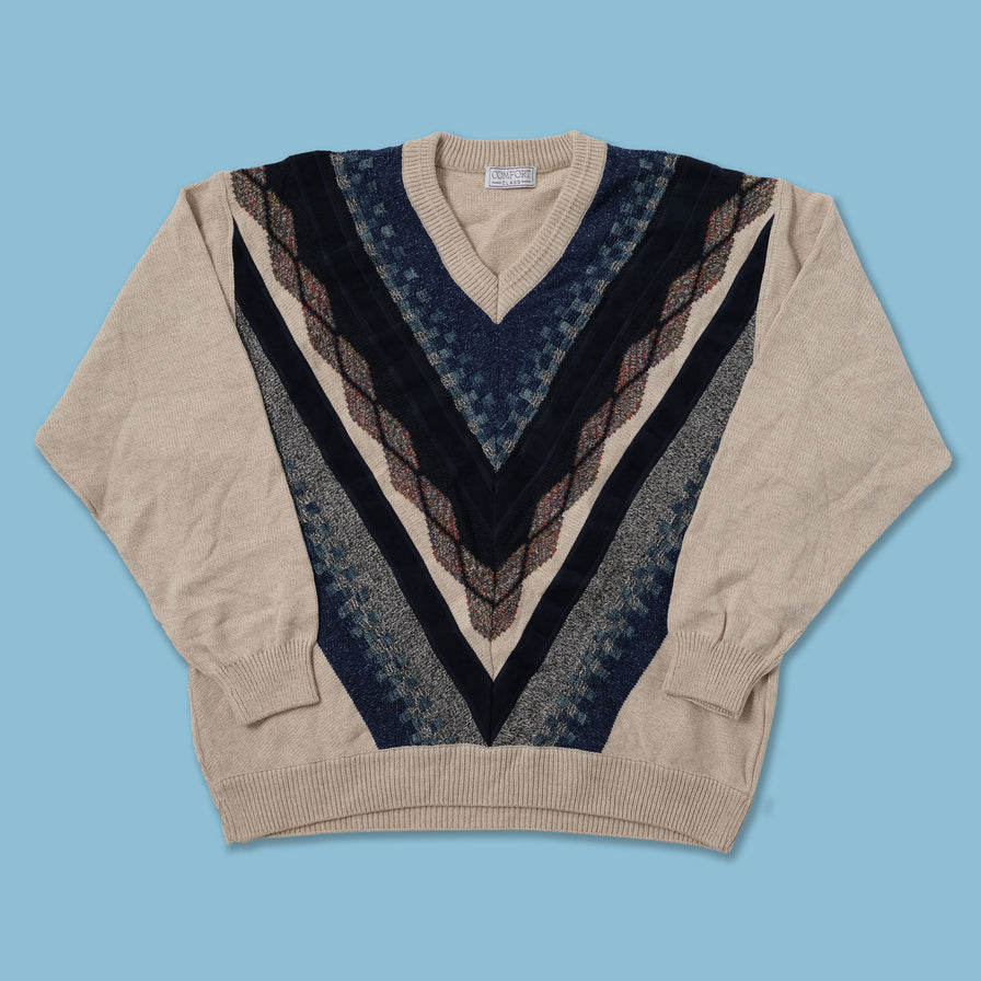 Vintage V-Neck Knit Sweater XLarge