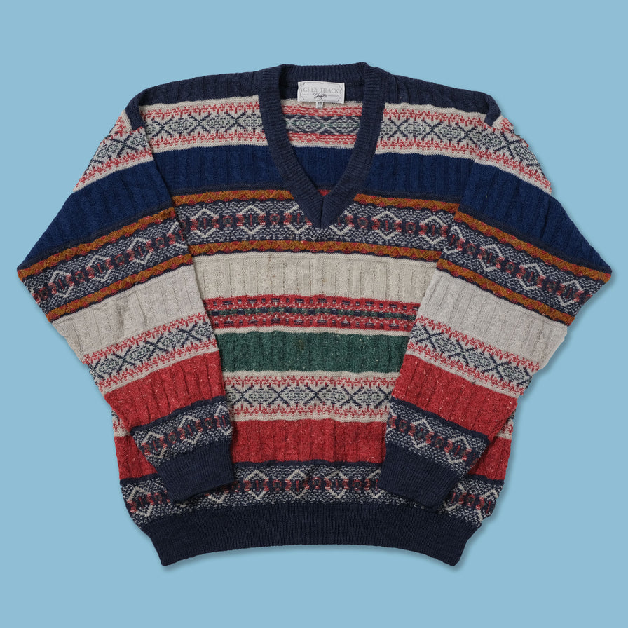 Vintage V-Neck Knit Sweater Large