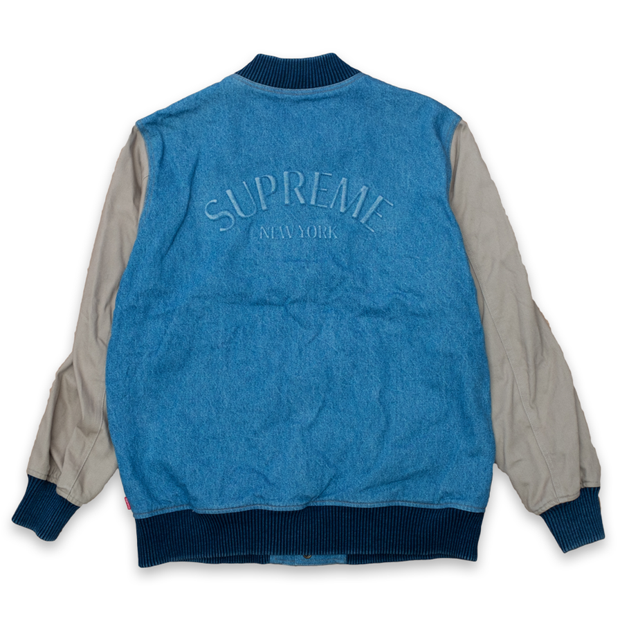 Supreme Denim Twill Varsity Jacket Large Double Double Vintage